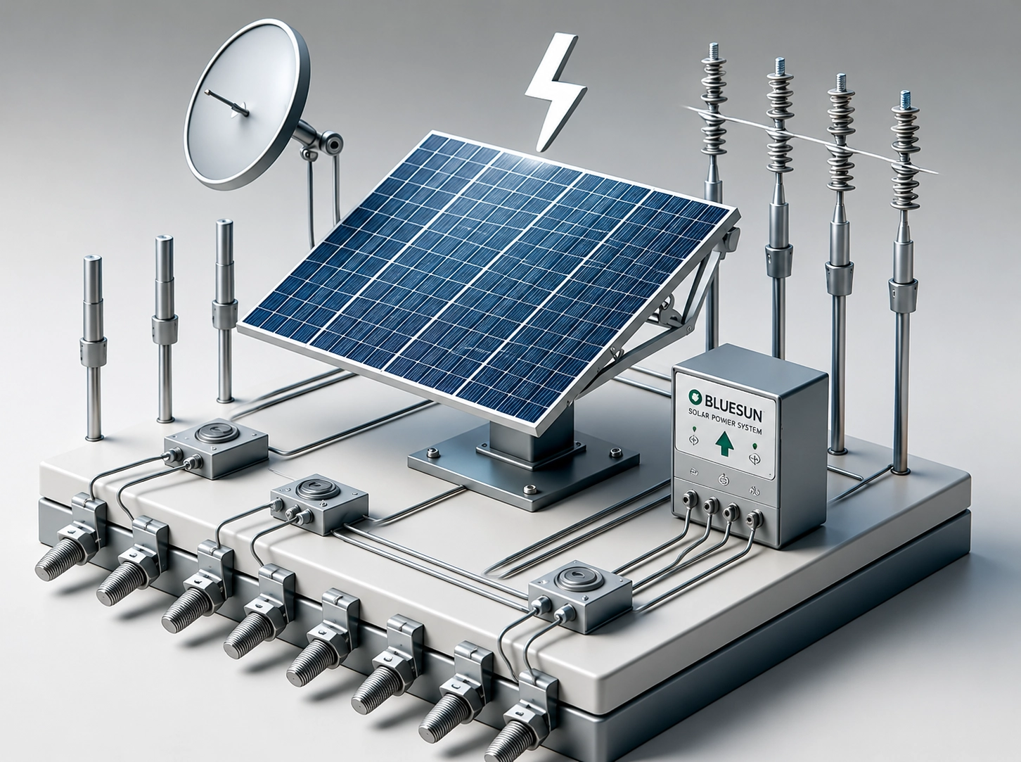 Photovoltaic system grounding and lightning protection diagram for solar power systems