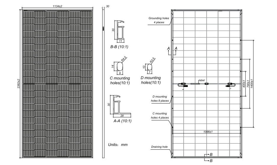 650W solar panel mechanical drawing dimensions BSM650G12-60HNH