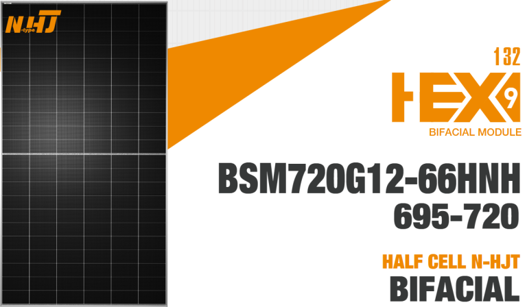 720W Solar Panel HJT Bifacial Double Glass | Bluesun