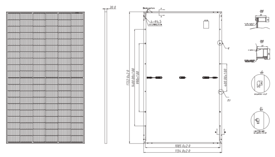 solar panel 415w engineering drawings