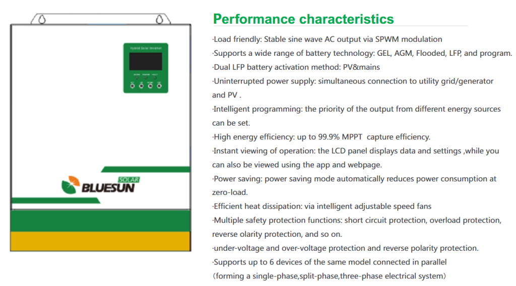 5.5KW Off Grid Hybrid Solar Inverter | Bluesun High Efficiency