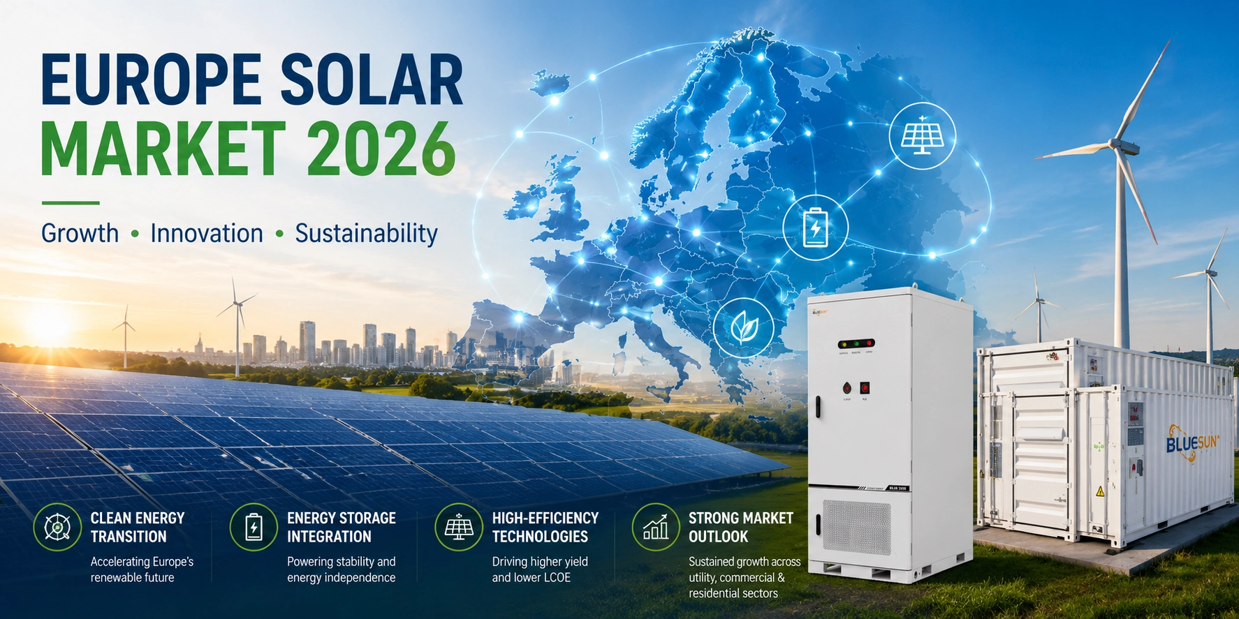 Europe solar energy market with Bluesun commercial energy storage systems