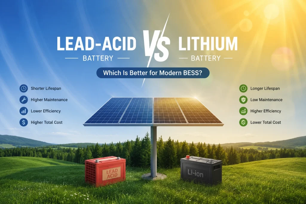 Lead-acid and lithium battery comparison for solar energy storage and BESS applications