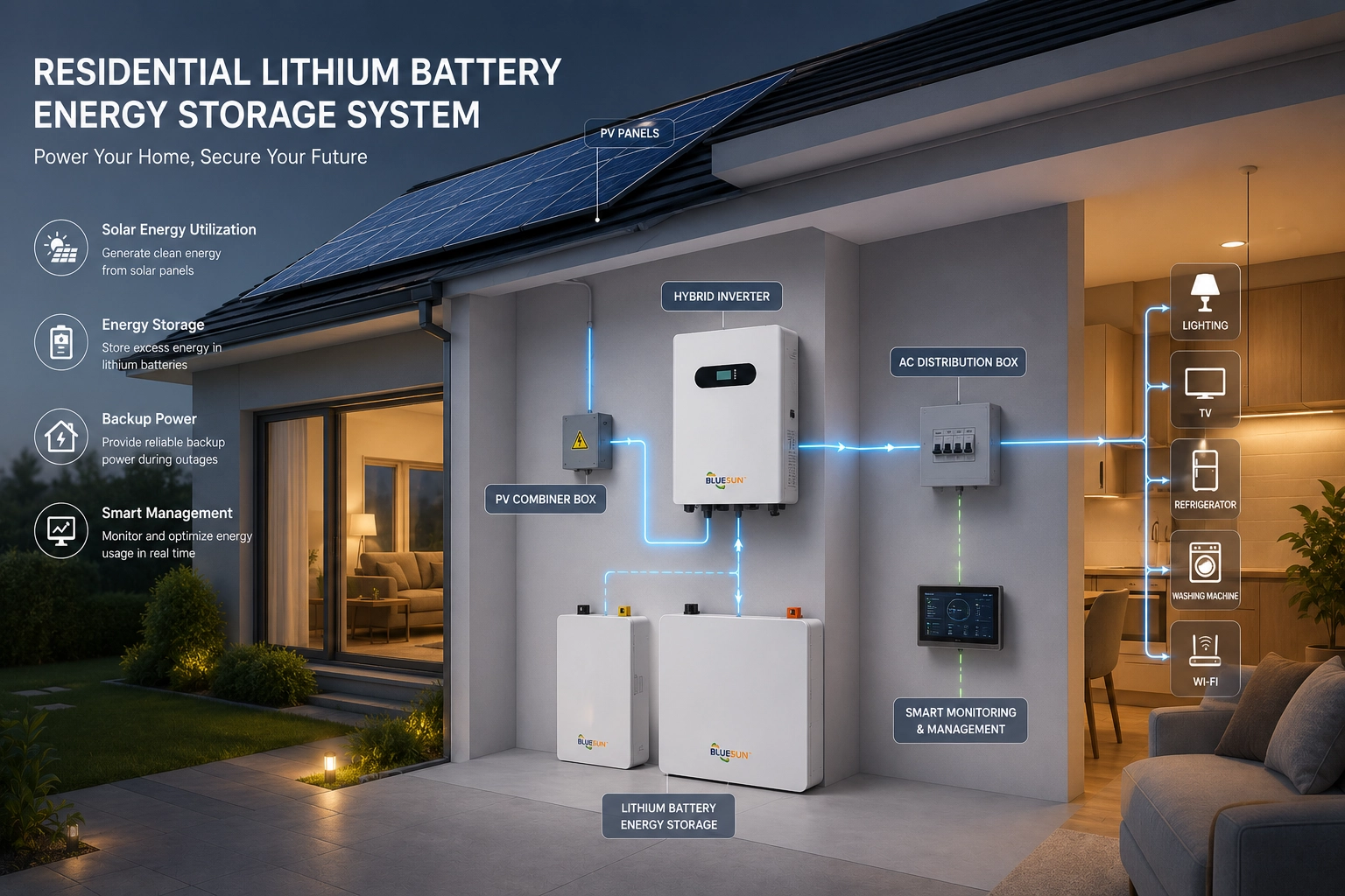 Residential lithium battery energy storage system for home solar backup power