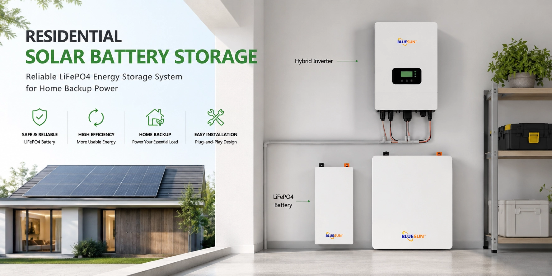 Residential solar lithium battery storage system with hybrid inverter