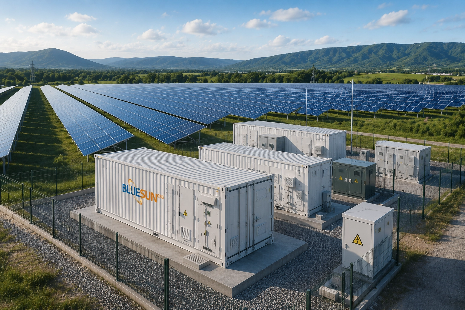 Solar farm integrated with containerized energy storage system for renewable energy management