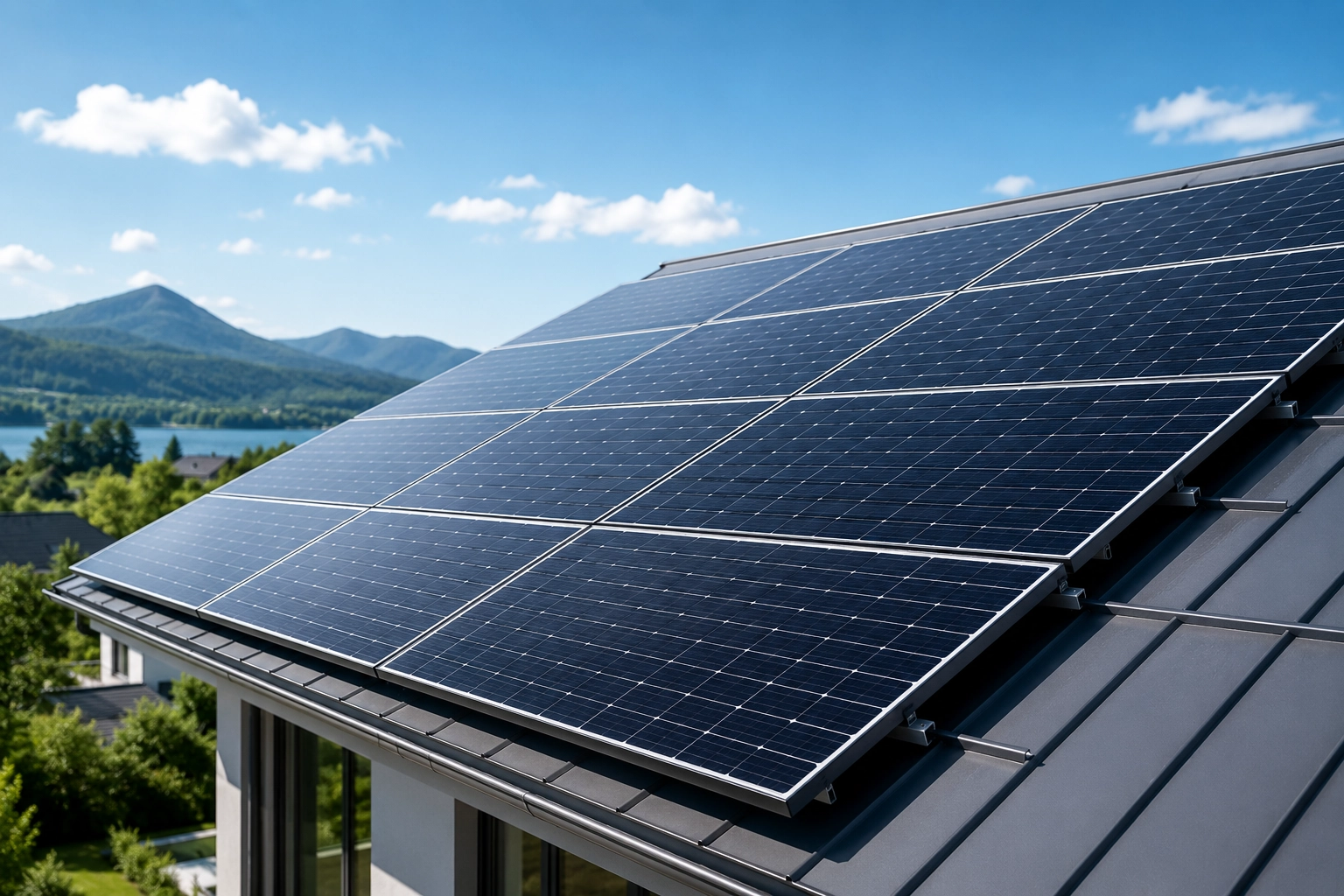 Modern photovoltaic solar panel system with durable high-efficiency modules