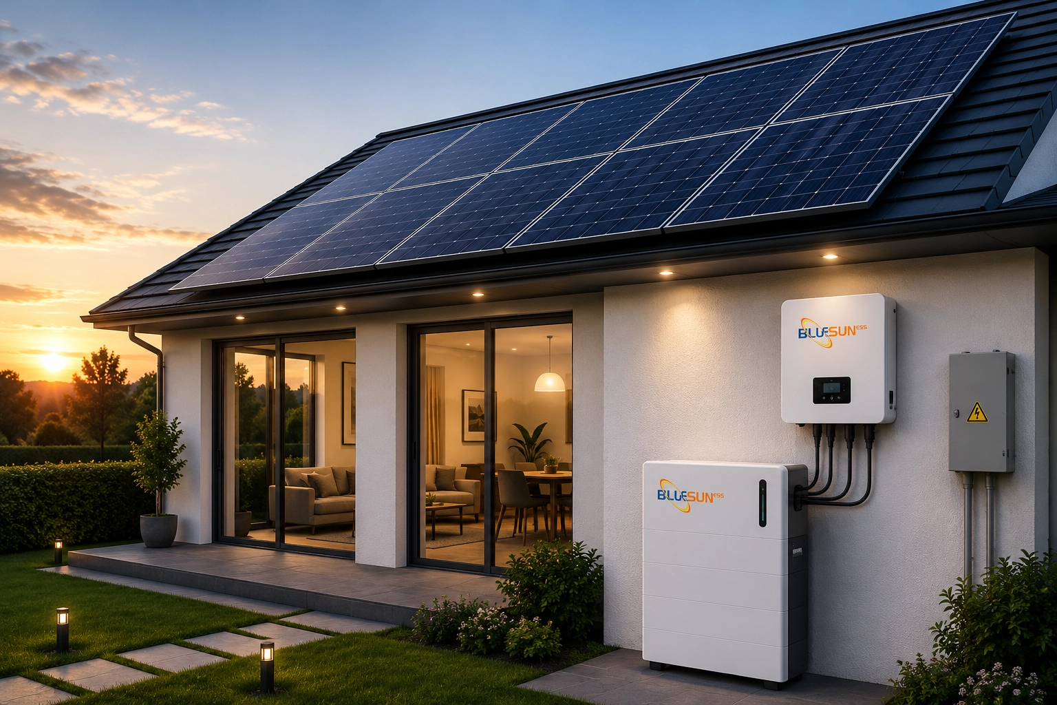 High-efficiency solar panels installed with residential energy storage system