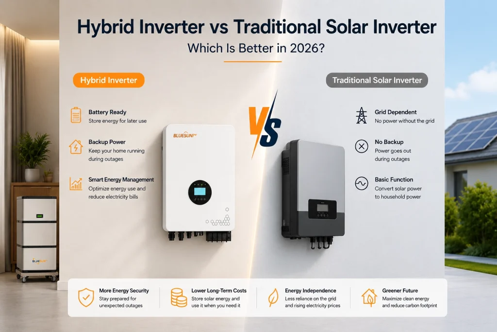 Hybrid inverter vs traditional solar inverter comparison for residential solar systems
