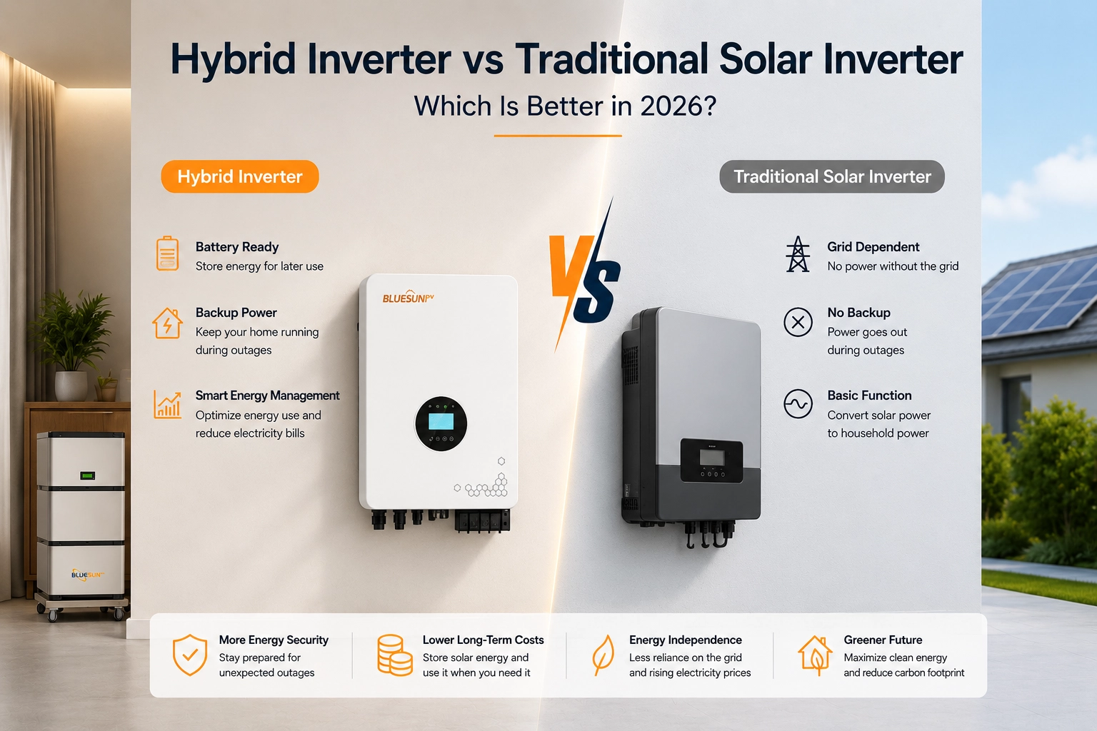 Hybrid inverter and traditional solar inverter comparison for residential solar systems