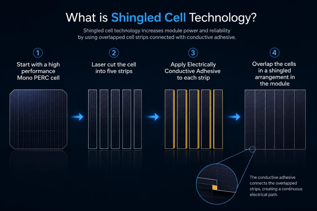 Shingled solar panel technology with overlapping cell structure