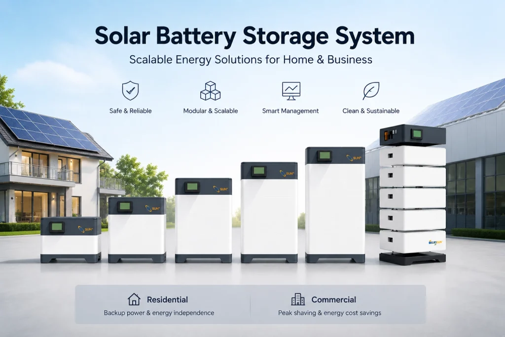 Solar battery storage system for residential and commercial applications