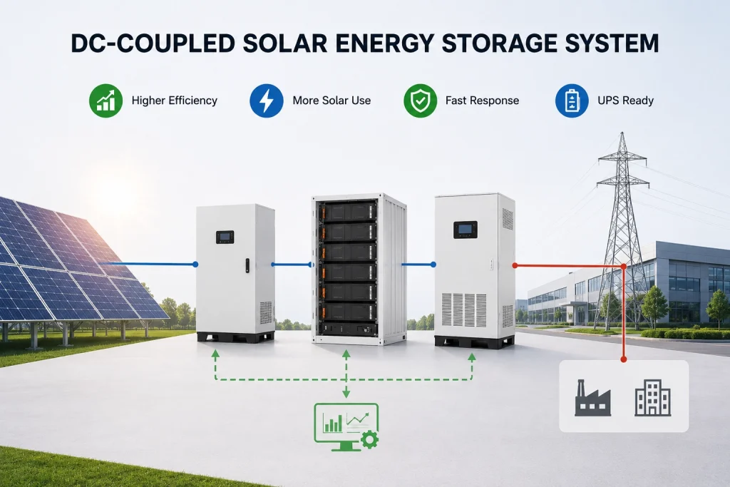 DC-coupled solar energy storage system for commercial and industrial applications