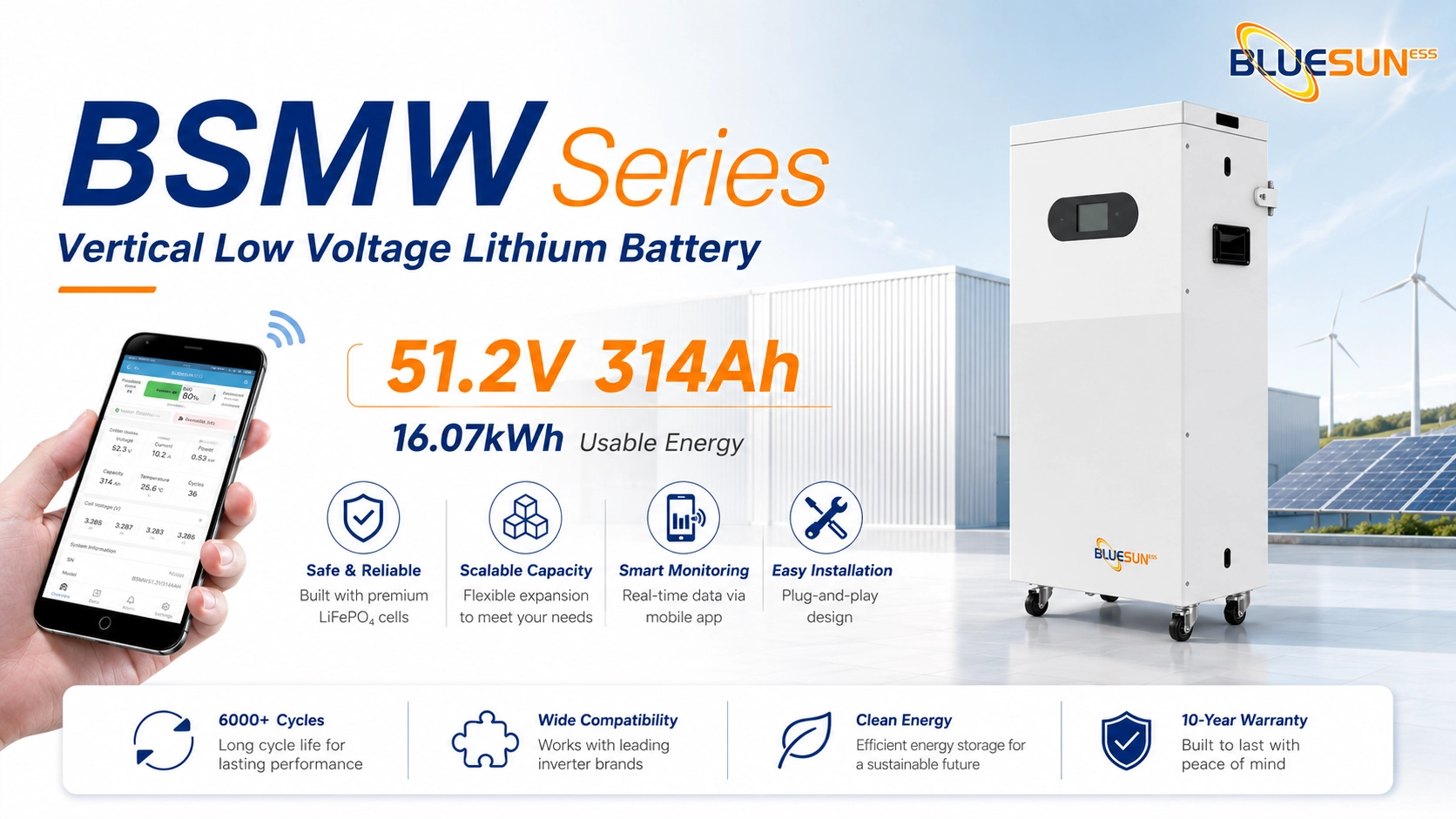 BSMW Series low voltage lithium battery for residential solar energy storage