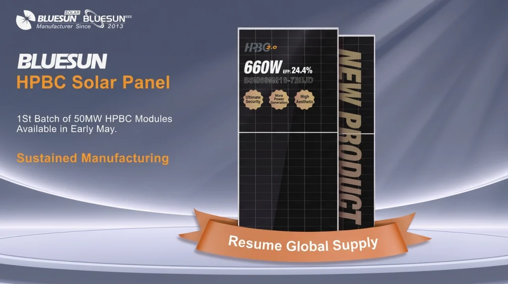 Bluesun 660W HPBC solar panel for exclusive subscription program with limited 50MW supply