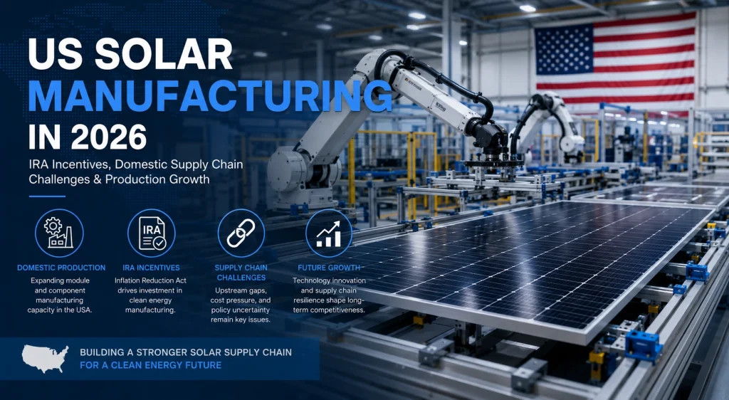 US solar manufacturing in 2026 with automated solar panel production line