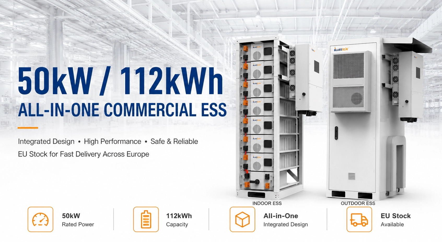 50kW 112kWh all-in-one commercial energy storage system with EU stock