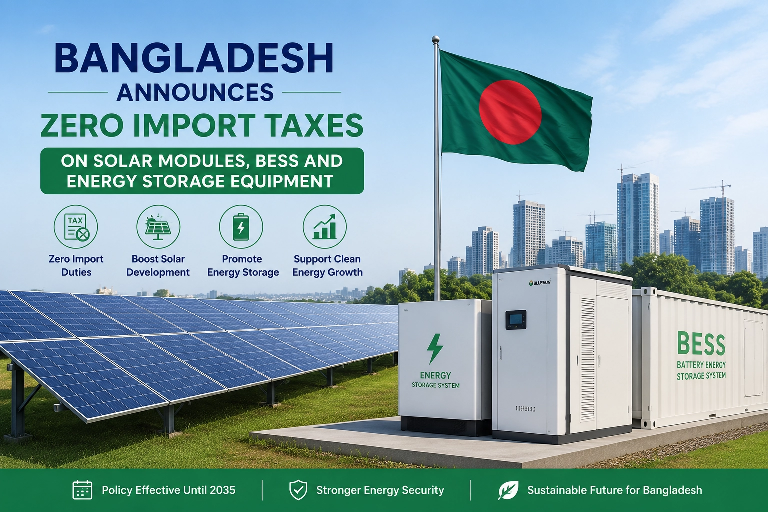 Bangladesh solar policy reducing import taxes on solar and energy storage equipment