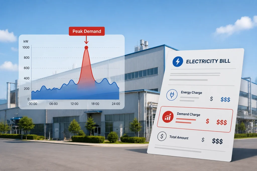 Commercial facility facing high demand charges during peak electricity usage