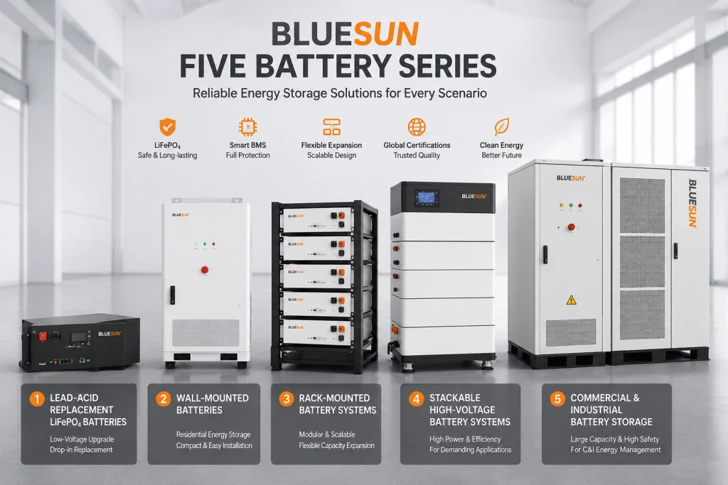Bluesun five battery series for residential commercial and industrial energy storage