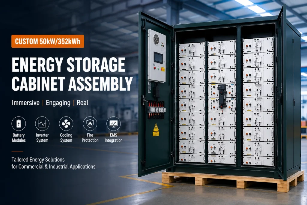 Custom 50kW 352kWh energy storage cabinet assembly for commercial and industrial applications
